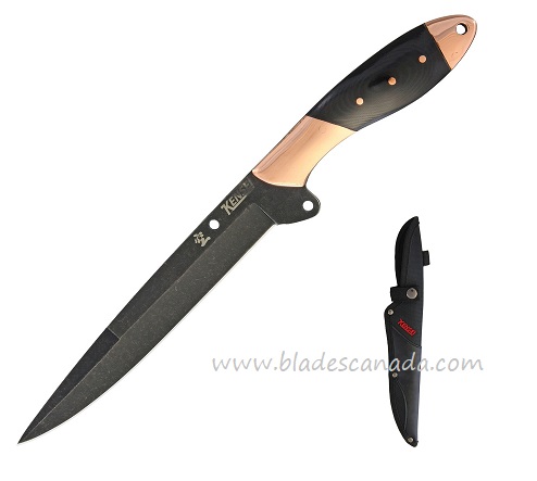 Kensei Shugenja Fighter Fixed Blade Knife, Micarta Black w/Copper Bolsters, KE003