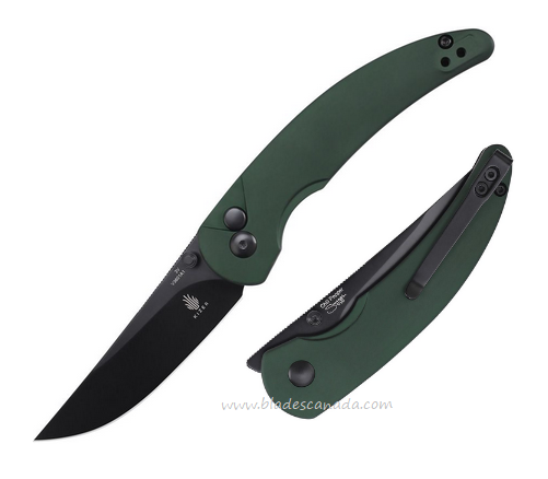 Kizer Chili Pepper Button Lock Flipper Folding Knife, 3V Black, Aluminum Green, V3601A1