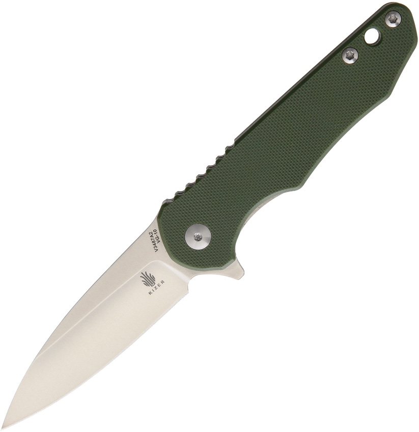 Kizer Vanguard Barbosa Flipper Folding Knife, VG10, G10 Green, V3487A2