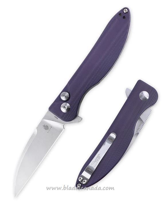 Kizer Sway Back Button Lock Folding Knife, N690 SW, G10 Purple, V3566N1