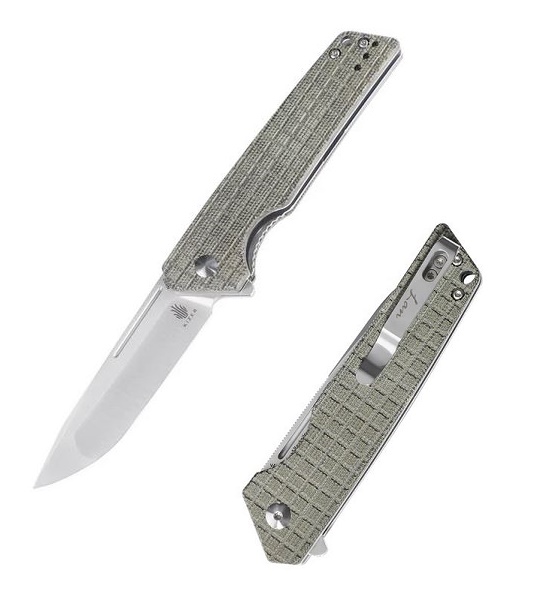 Kizer Vanguard Lan Flipper Folding Knife, N690 Tanto, Micarta Green, V4577N2