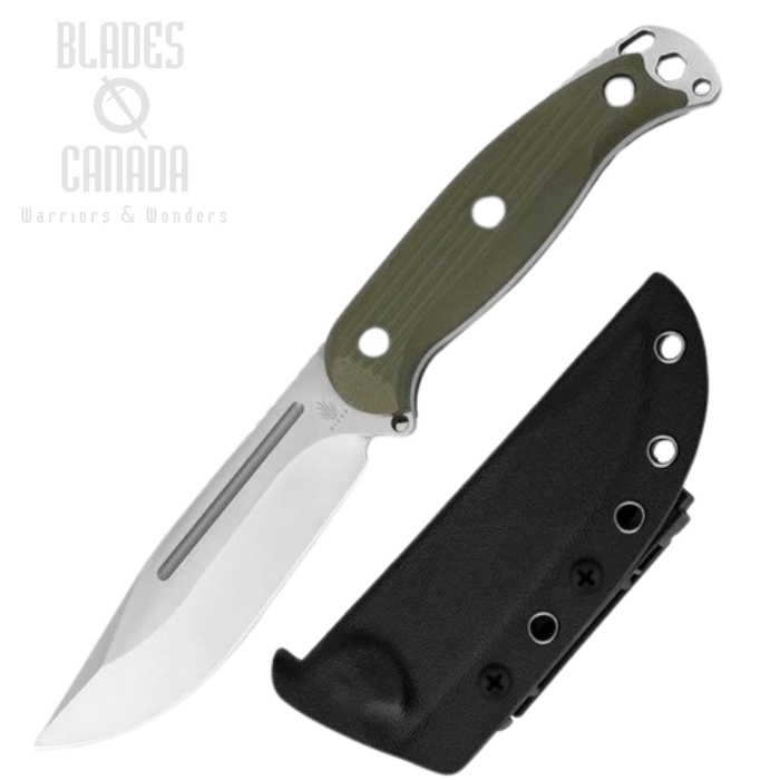Kizer Ursa Major Fixed Blade Knife, AEB-L Satin, G10 OD Green Textured, Kydex Sheath, KI1082A2