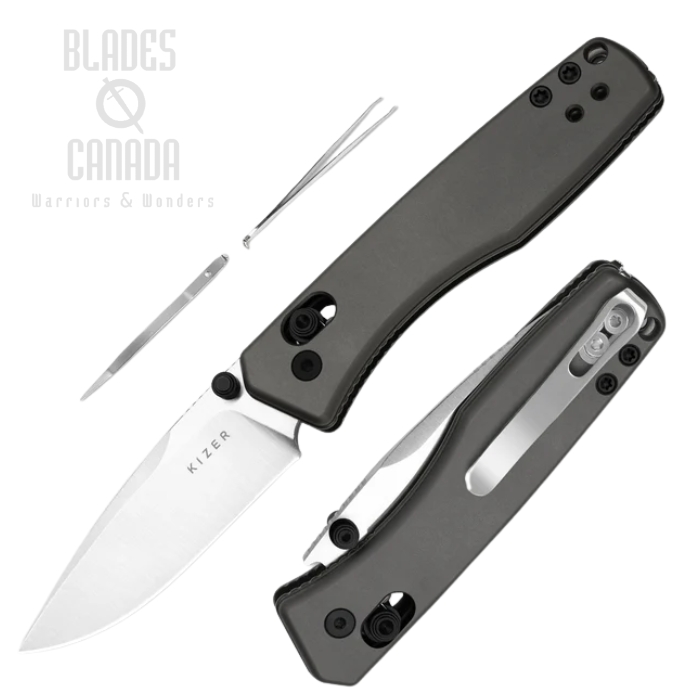 Kizer Aegis Clutch Lock Folding Knife, AEB-L Satin, Aluminum Gray, V3774A4