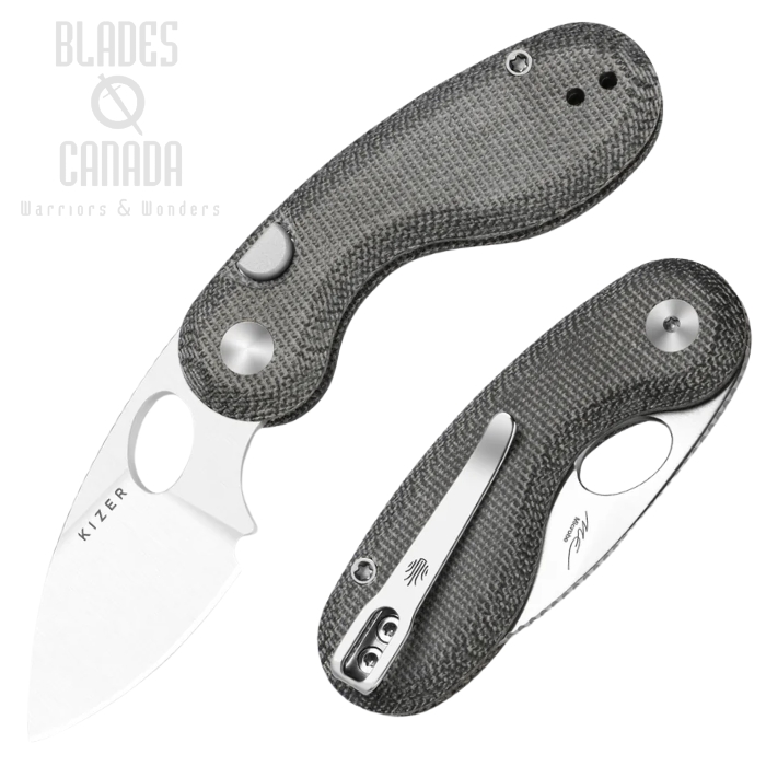 (image for) Kizer Microbe Button Folding Knife, 14C28N, Micarta Norplex UltreX, V2742A2