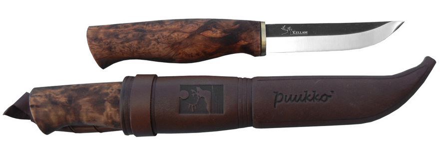 Kellam KPR4 Puukko Fixed Blade Knife, Curly Birch, Leather Sheath