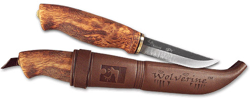 Kellam KPW4 Wolverine Fixed Blade Knife, Curly Birch, Leather Sheath