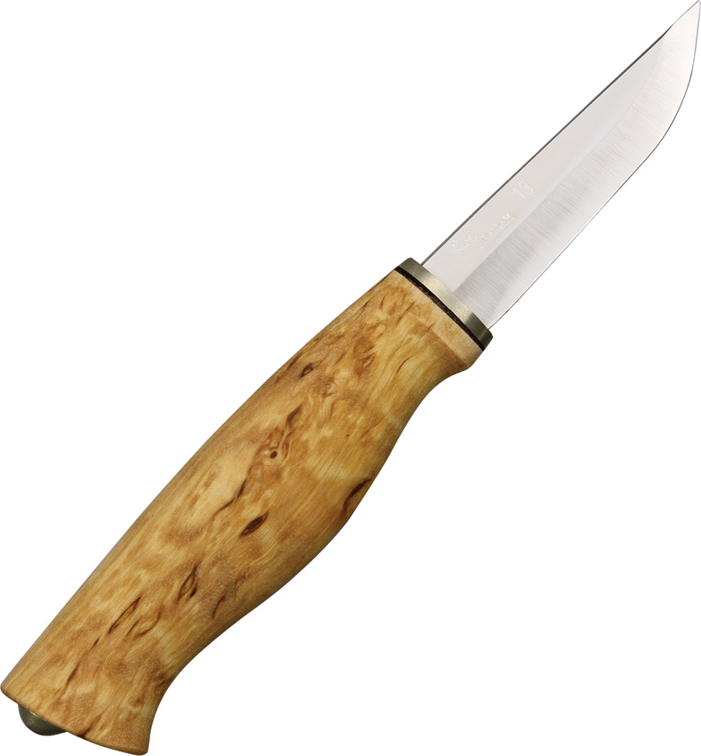 Kellam KRF3 Falcon Fixed Blade Knife, Curly Birch, Leather Sheath - Click Image to Close