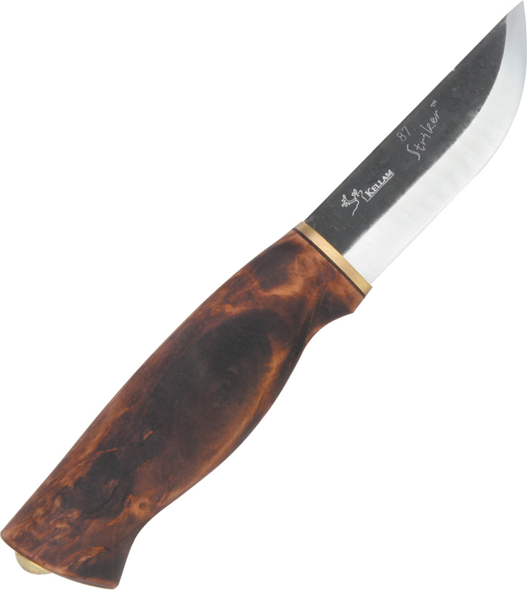 Kellam WP4 Striker Fixed Blade Knife, Curly Birch, Leather Sheath