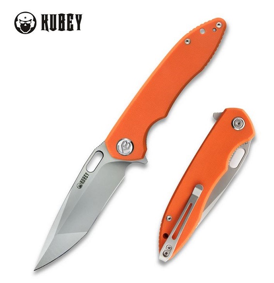 Kubey Darkness Flipper Folding Knife, D2 Steel, G10 Orange, KU065