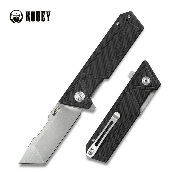 Kubey Avenger Outdoor Flipper Folding Knife, D2 Tanto, G10 Black, KU104A