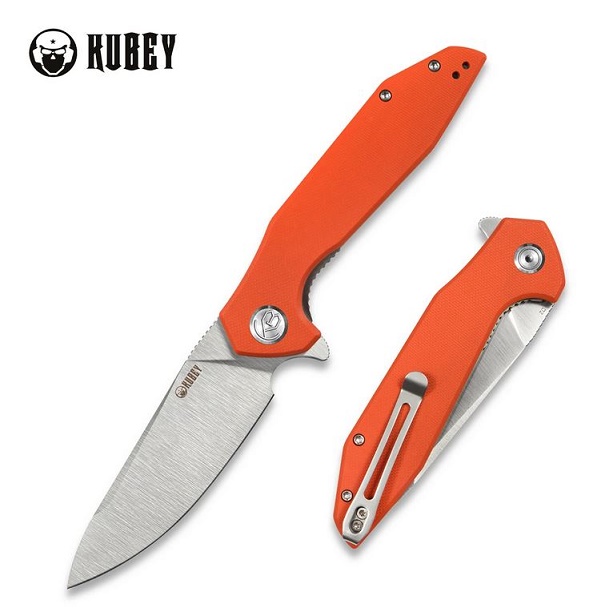 Kubey Nova Flipper Folding Knife, D2 Satin, G10 Orange, KU117D