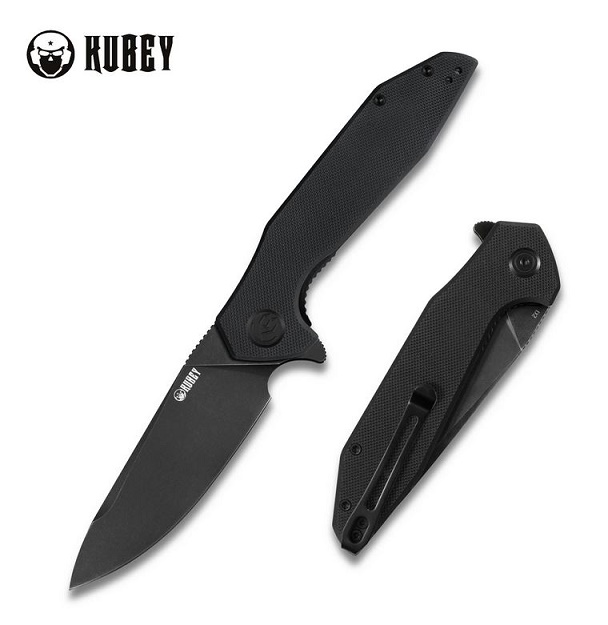 Kubey Nova Flipper Folding Knife, D2 Black, G10 Black, KU117B - Click Image to Close