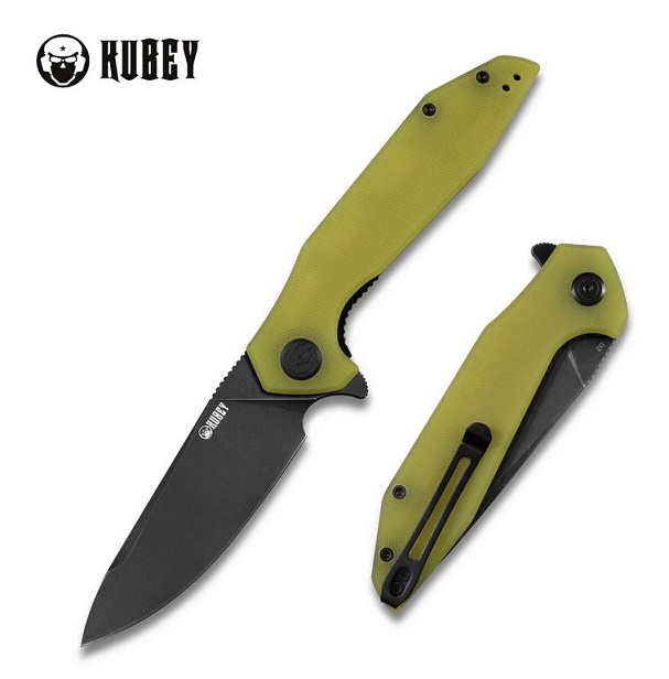 Kubey Nova Flipper Folding Knife, D2 Black SW, G10 Yellow, KU117C