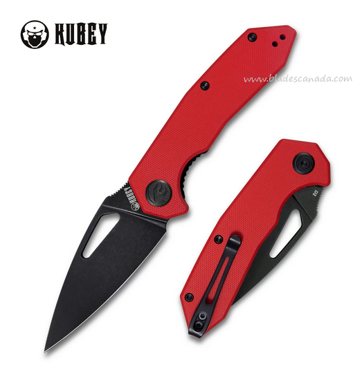 Kubey Coeus Folding Knife, D2 Black SW, G10 Red, KU122H