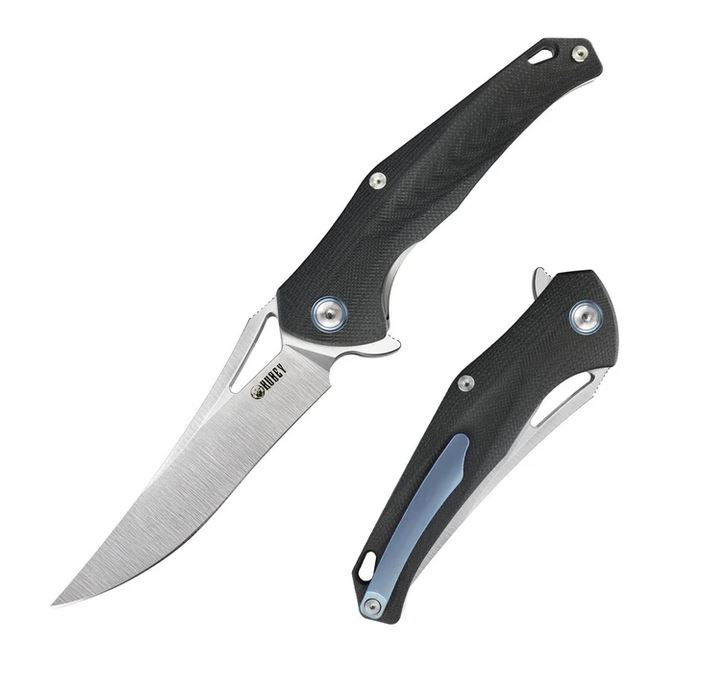 Kubey Panthera Flipper Folding Knife, D2 Satin, G10 Black, KU149-1