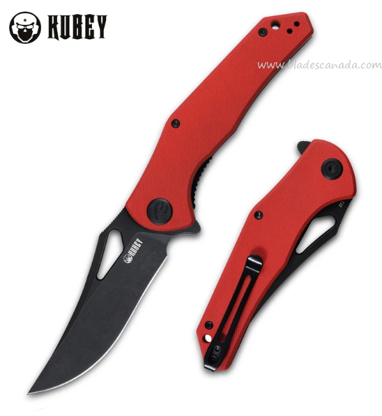 Kubey 149C Flipper Folding Knife, D2 Black, G10 Red, KU149C