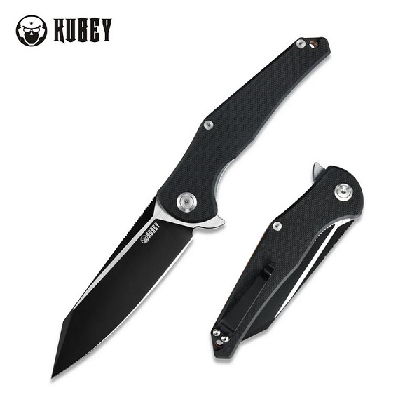 Kubey Flash Flipper Folding Knife, D2 Black, G10 Black, KU158C