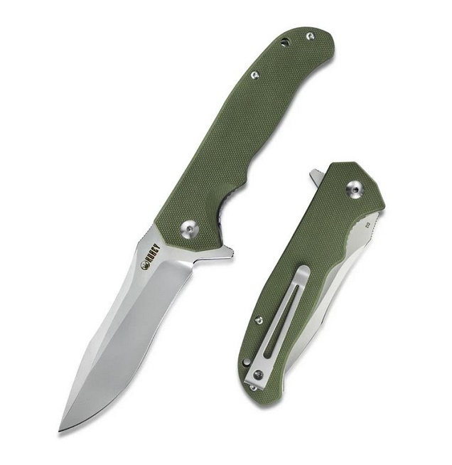 Kubey Nuovo Flipper Folding Knife, D2 Steel, G10 OD Green, KU162C-1
