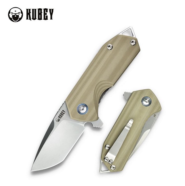 Kubey Chubby Flipper Folding Knife, D2 Steel, G10 Tan, KU203C
