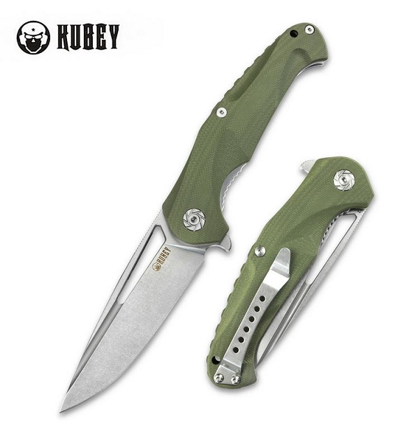 Kubey Dugu Flipper Folding Knife, D2 Steel, G10 Green, KU210B