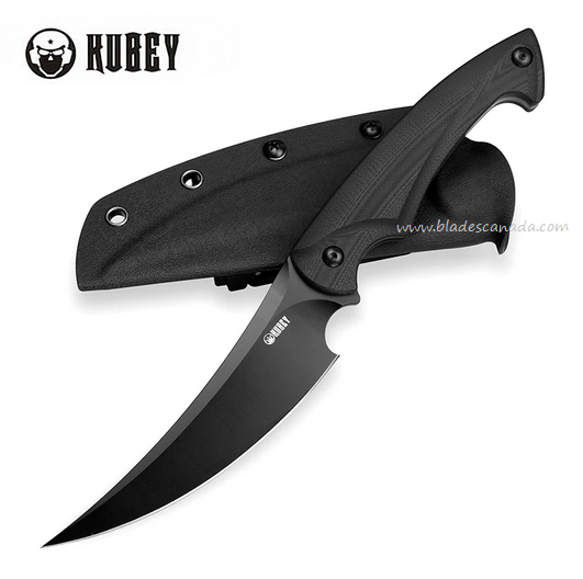 Kubey Scimitar Fixed Blade Knife, D2 Black, G10 Black, Kydex Sheath, KU231B