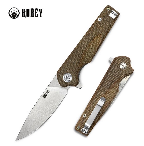 Kubey Wolverine Flipper Folding Knife, D2 Steel, Micarta Handle, KU233C