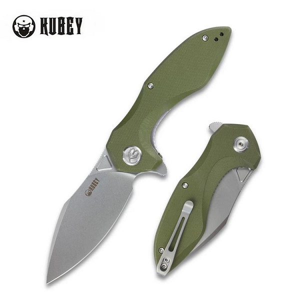 Kubey Noble Flipper Folding Knife, D2 Steel, G10 Green, KU236B