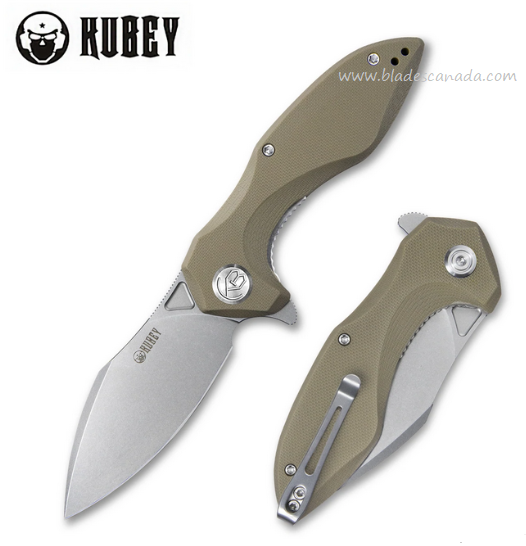 Kubey Noble Flipper Folding Knife, D2 Steel, G10 Tan, KU236C