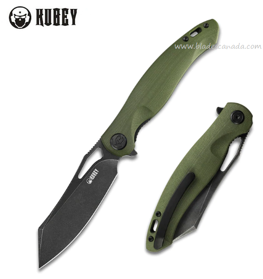 Kubey Drake Flipper Folding Knife, AUS 10 Darkwash, G10 OD, KU239B
