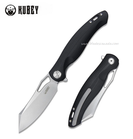 Kubey Drake Flipper Folding Knife, 14C28N Sandvik, G10 Black, KB239E