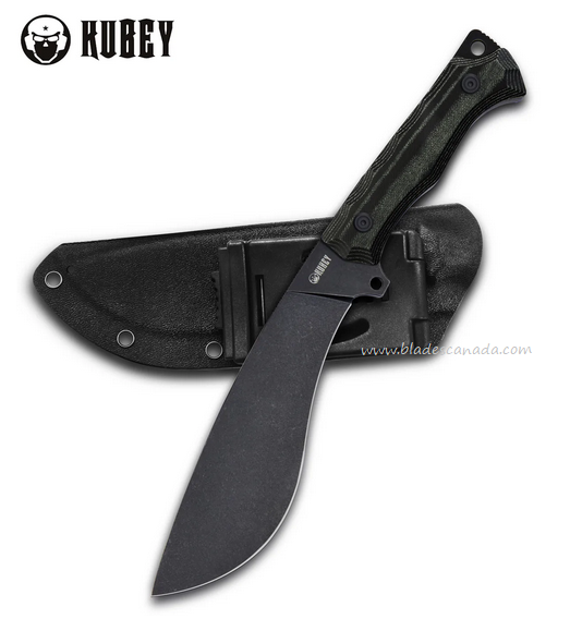 Kubey Destroyer Kukri Machete Fixed Blade Knife, D2 Black SW, Micarta Black, KU241D