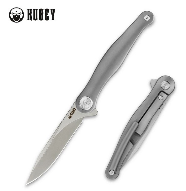 Kubey Sirena Slim EDC Flipper Framelock Knife, AUS 10, Titanium, KB283A