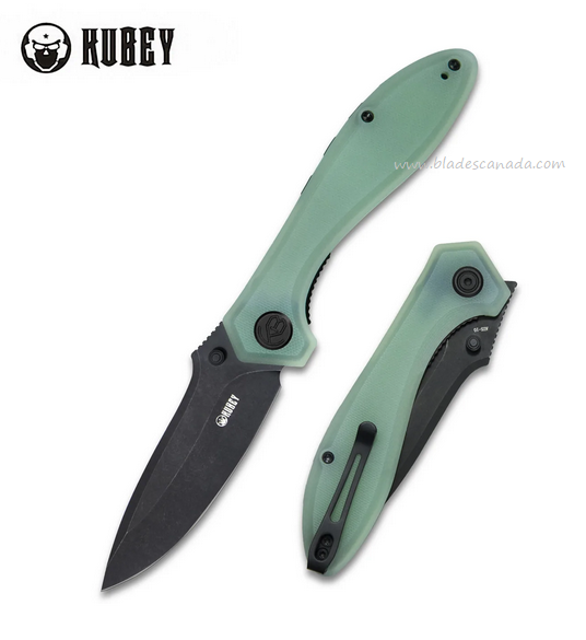 Kubey Ruckus Folding Knife, AUS10 Black SW, G10 Jade, KU314C - Click Image to Close