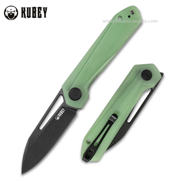 Kubey Royal Front Flipper Folding Knife, D2 Black SW, G10 Jade, KU321C