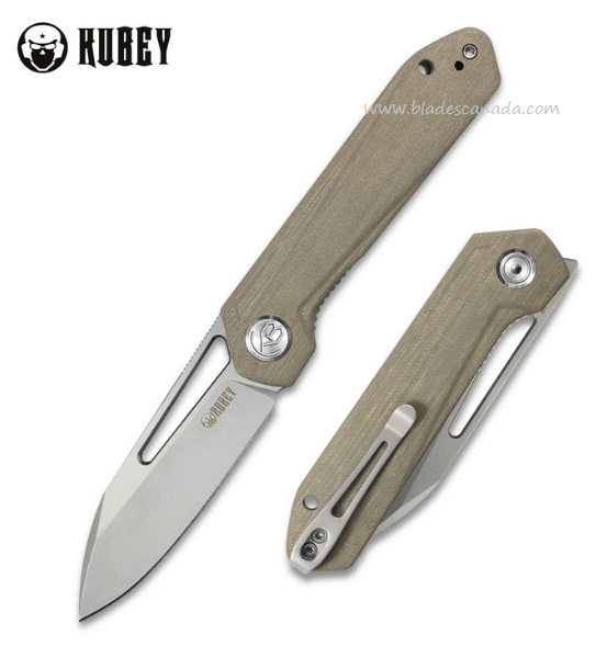 Kubey Royal Front Flipper Knife, D2 Steel, G10 Tan, KU321D