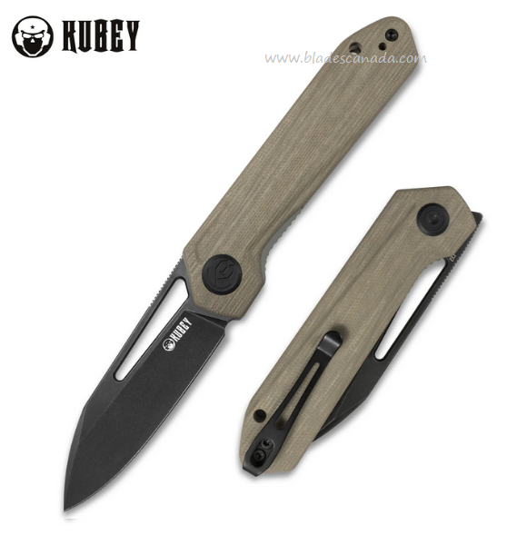 Kubey Royal Front Flipper Folding Knife, D2 Black SW, G10 Tan, KU321E