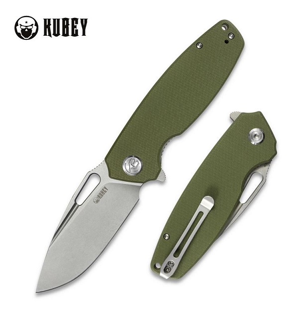 Kubey Flipper Folding Knife, D2 Steel, G10 Green, KU322B
