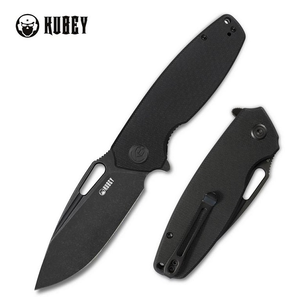 Kubey Flipper Folding Knife, D2 Black SW, G10 Black, KU322C