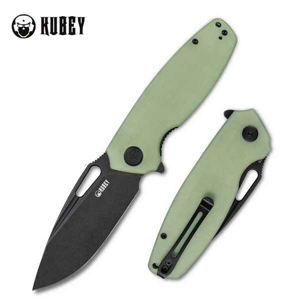 Kubey Tityus Flipper Folding Knife, D2 Black SW, G10 Jade, KU322E
