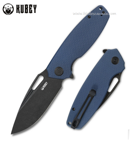 Kubey Flipper Folding Knife, D2 Black SW, G10 Blue, KU322F