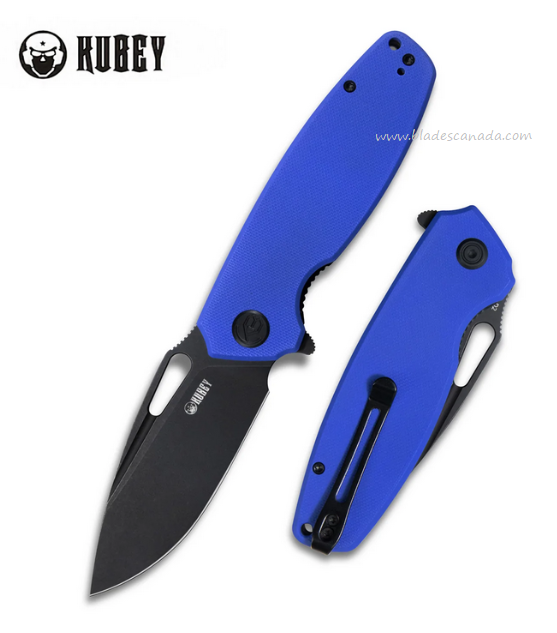 Kubey Tityus Flipper Folding Knife, D2 Black SW, G10 Blue, KU322I