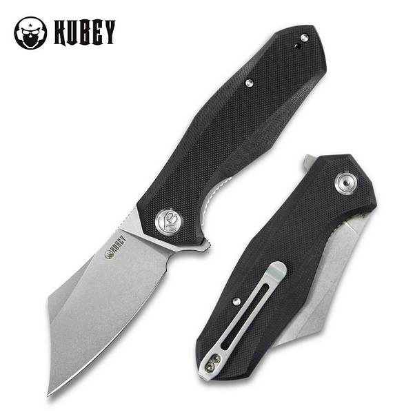 Kubey Cleaver Flipper Folding Knife, D2 Steel, G10 Black, KU329A