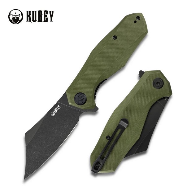 Kubey Cleaver Flipper Folding Knife, D2 Black SW, G10 Green, KU329B - Click Image to Close