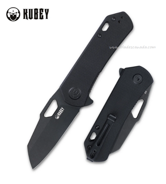 Kubey Duroc Flipper Folding Knife, D2 Black SW, G10 Black, KU332E