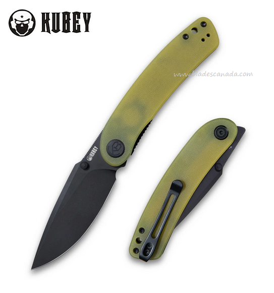 Kubey Momentum Flipper Folding Knife, AUS 10 Black SW, G10 Translucent Yellow, KU344F - Click Image to Close