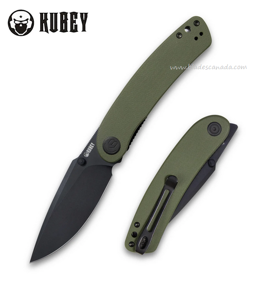 Kubey Momentum Flipper Folding Knife, AUS 10 Black SW, G10 Green, KU344G