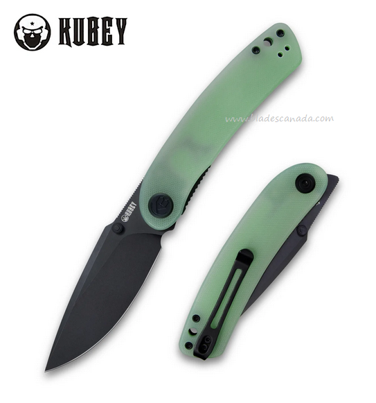 Kubey Momentum Flipper Folding Knife, AUS 10 Black SW, G10 Jade, KU344J