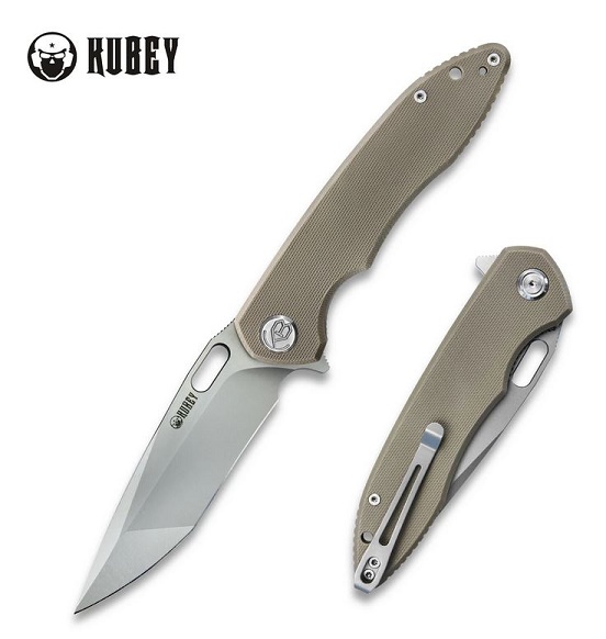 Kubey Darkness Flipper Folding Knife, AUS 10, G10 Tan, KU003C