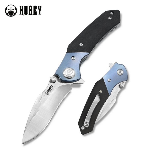 Kubey Spear Flipper Folding Knife, AUS 10, Titanium/G10, KB163B - Click Image to Close