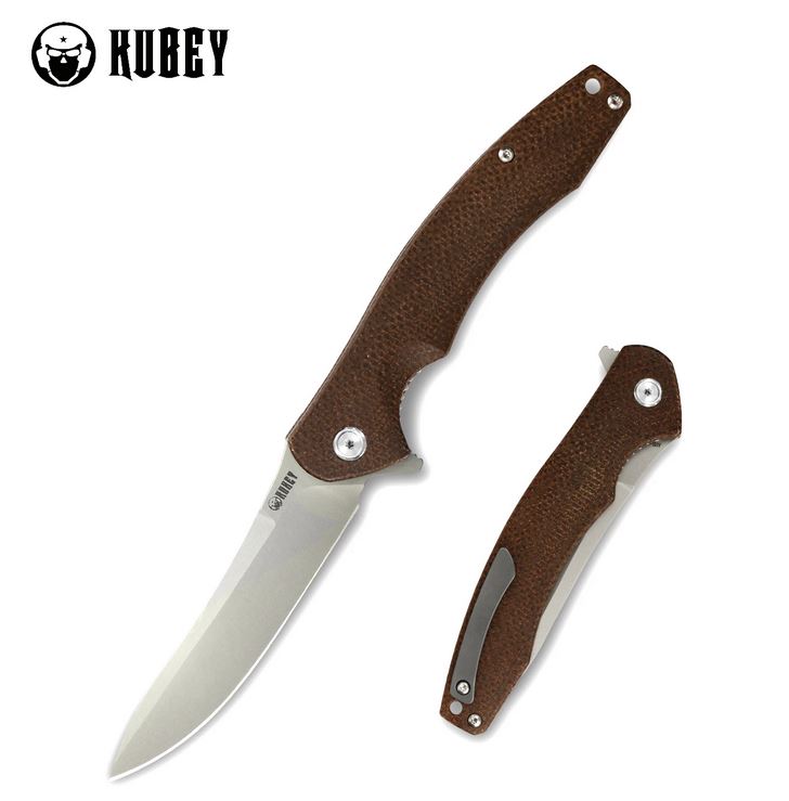 Kubey Eris EDC Flipper Folding Knife, AUS 10, Brown Handle, KU179C